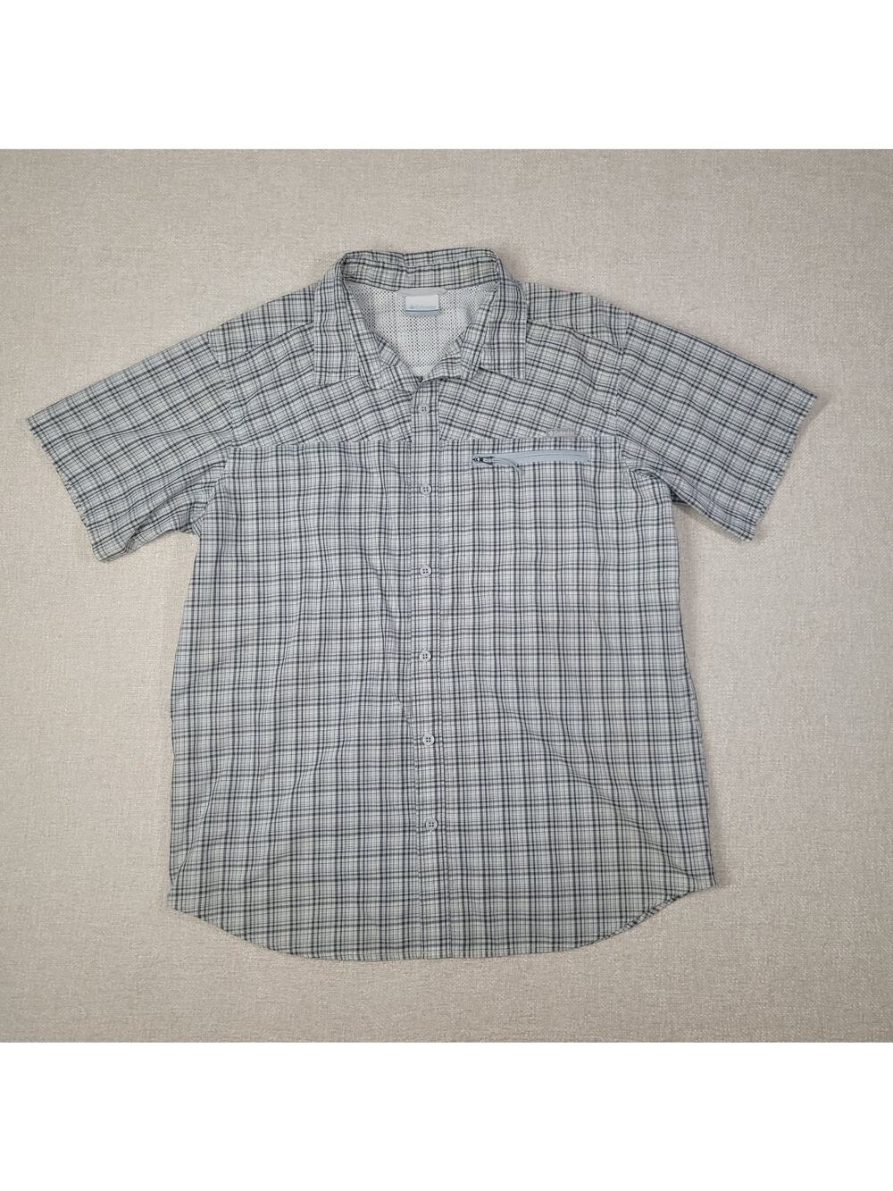 Columbia Shirt Mens Large White Plaid Button Down Outdoors Pocket Fishing Shirt